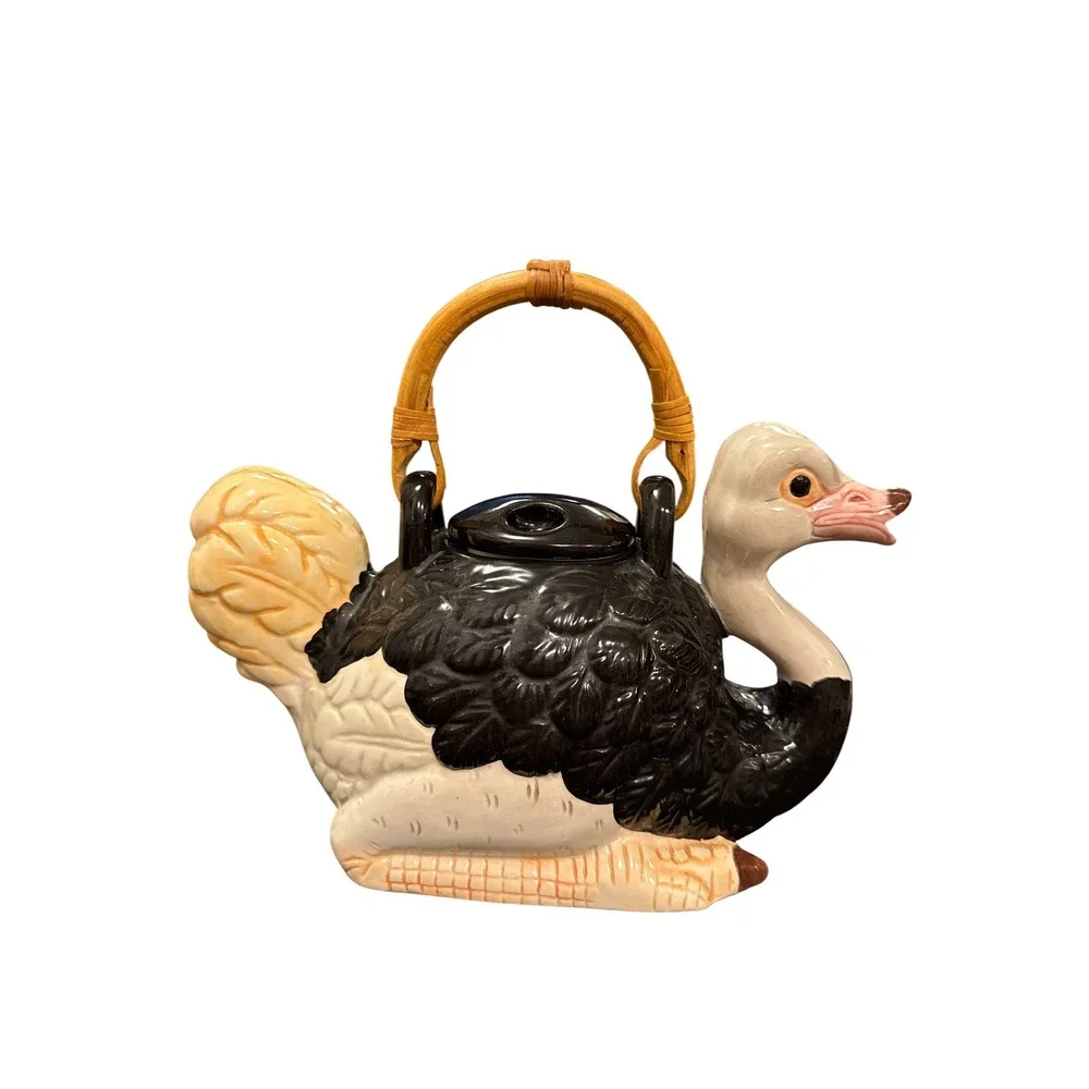 Ostrich Teapot Home‎ Decor OS Black/Cream Bamboo Handle Ceramic